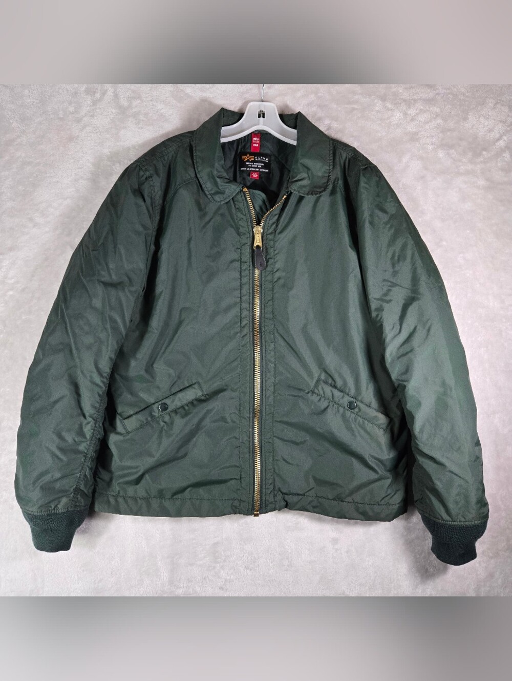 Alpha Industries Bomber Jacket Mens Size Large L Green Full Zip Collared